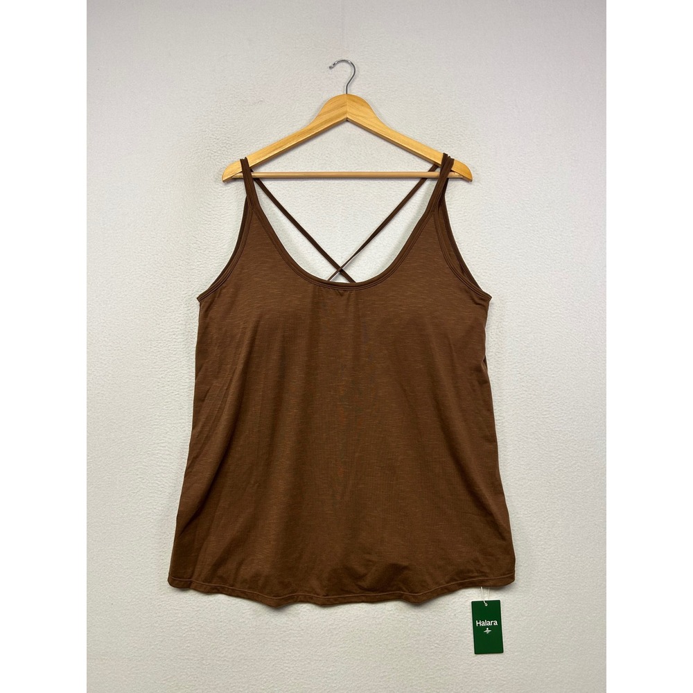 Activewear Athleisure Halara Womens XL Brown Crisscross Built-in Bra Tank Top